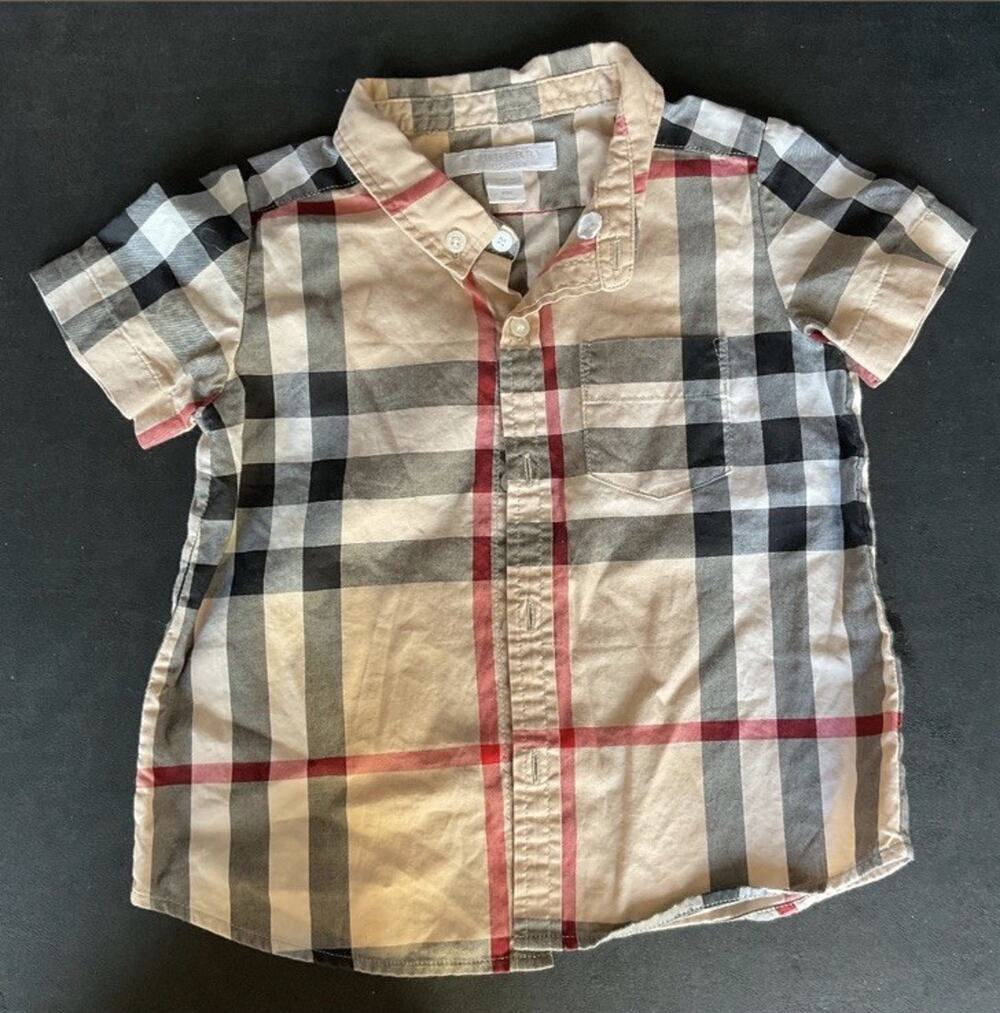 Burberry Children Kids Monogram Classic Plaid T-Shirt Collar Button Up Sz 18m